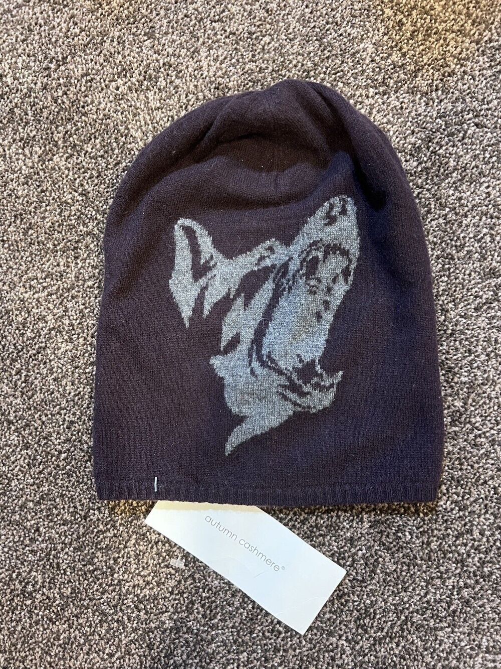 Autumn 100% Cashmere Hat Men’s Reversible Intarsia Cap Beanie Dog Wolf